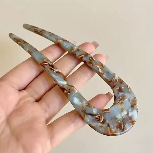 Qianbaolai temperament U-shaped acetate hairpin, high-end retro Chinese style hairpin, simple modern updo, ancient style fashion headwear 3. Colorful blue U-shaped hairpin