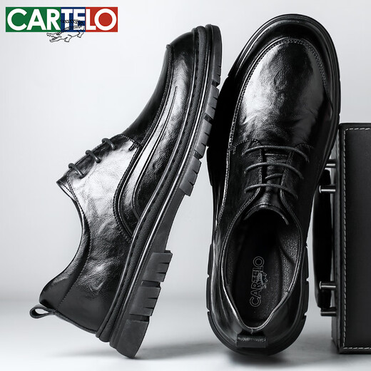 
CARTELO British men's leather shoes breathable wear-resistant classic business formal shoes round toe soft cowhide shoes men 9892 black 40