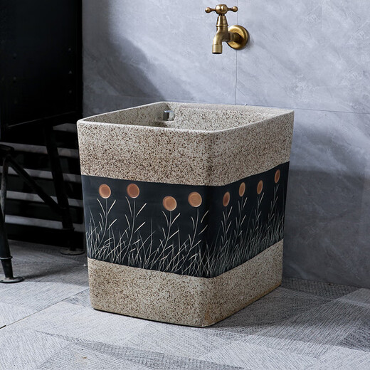 TVboop sunflower mop pool outdoor courtyard ceramic mop pool home balcony bathroom square wash mop pool mop pool three-piece set C