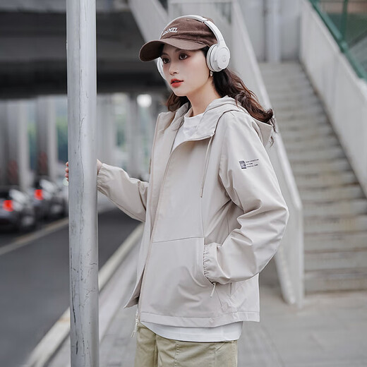 Camel (CAMEL) thin velvet woven sports coat women's hooded casual jacket windbreaker C0W14L9123 Sha Xing L