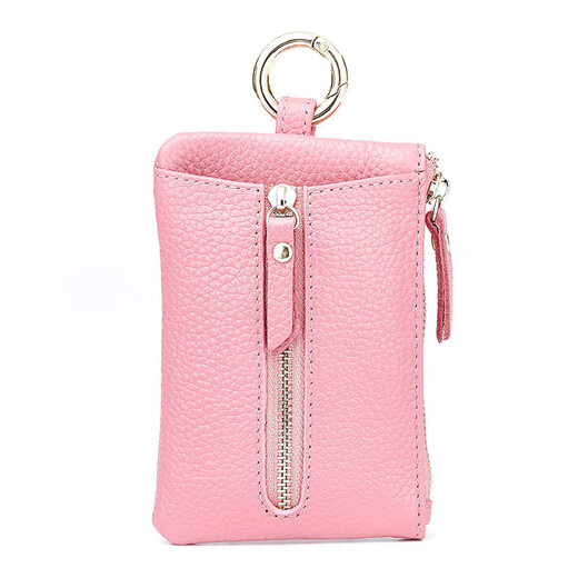 Qiger Neue Kapazität Schlüsselbeutel für Frauen echte Kuhlattenwagenschlüsselkette für Männer Mini kleine Kartenbeutel Brieftasche integrierter Tasche schwarz [Reißverschluss 6 Schnalle]