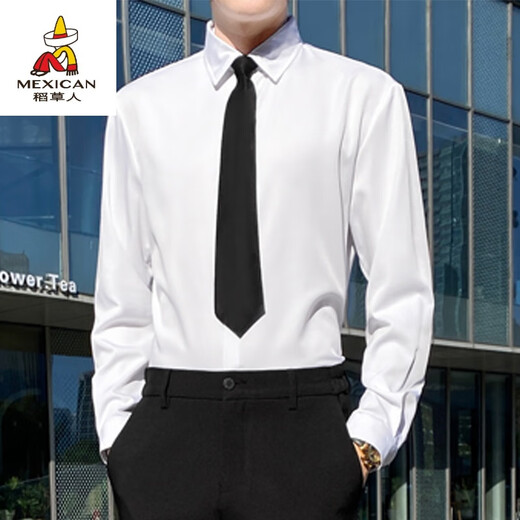 Vogelscheuche Geschäftsleute Vertriebsarbeit formelle Kleidung weiße Hemdanzug Hosen College Student für Interview Shirt Anzug Set weiß C01 Pocket Long Shirt + Schwarze Hosen Geschenkkrawatte xl