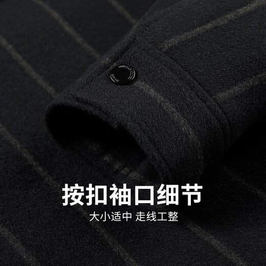 与狼共舞【羽绒内胆】羊毛呢翻领夹克男2024秋冬新款条纹保暖外套男士1054 黑色001 2XL (185)
