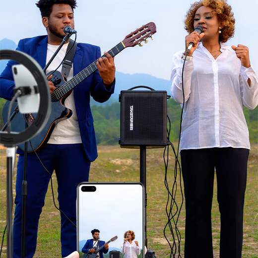 Desheng OD200 outdoor road singing audio live broadcast internal recording guitar playing karaoke high power musical instrument speaker OD200 black + TS-K302 wireless dual microphone