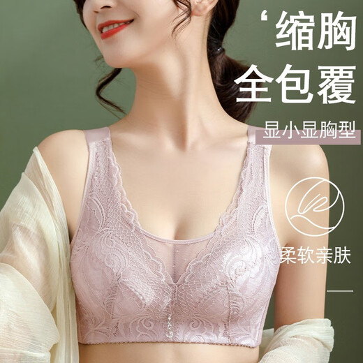 浪莎内衣女无钢圈聚拢大胸显小文胸聚拢收副乳防下垂送老婆蕾丝胸罩 豆沙紫 90C 【CD通杯】