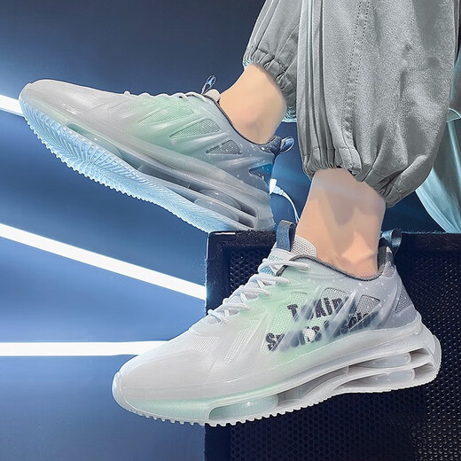 
GUQIAN men's shoes 2025 new sports and leisure running cushion shock-absorbing junior high school students' height-enhancing dad shoes trendy shoes for men TK757 gray-green 43 (265mm)