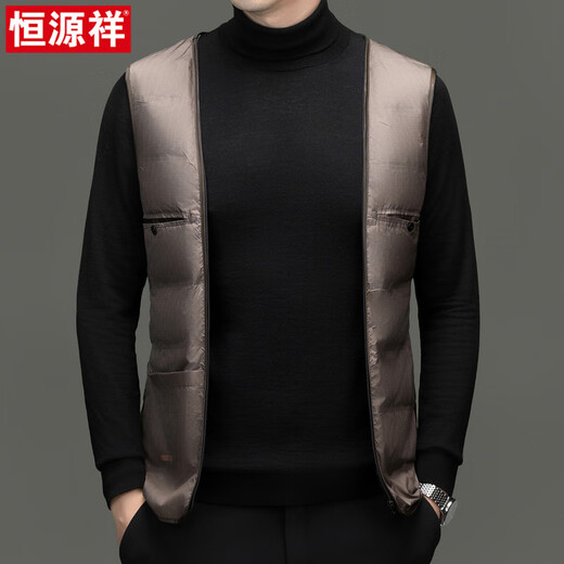 恒源祥羊毛大衣男士冬季毛呢外套可拆卸内胆中长款纽扣西装领双面呢外套 灰色 L 175