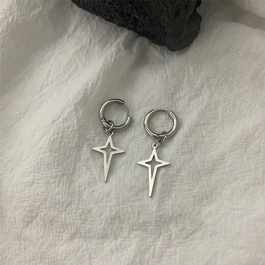 BJYL Star Cross Earrings Men's Trendy Titanium Steel Earrings Men's and Women's Personalized Simple Style Couple Earrings Student Single