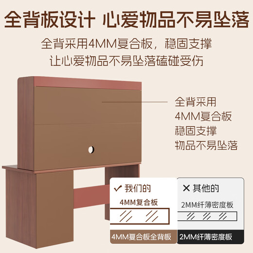 Carpenter's Mark computer desk thickened solid wood ecological board desk bookshelf integrated table storage and storage student desk bookcase integrated table recommended solid wood board dark walnut color 120 single table