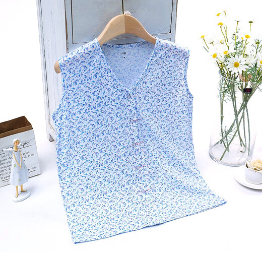 AB Unterwäsche Frauen purer Baumwollpyjamas Sommer ärmellose Sweatshirt mittleren Alters und ältere Mütter gedruckt V-Ausschnitt Strickjacke T-Shirt S724 Bud L (160/90)