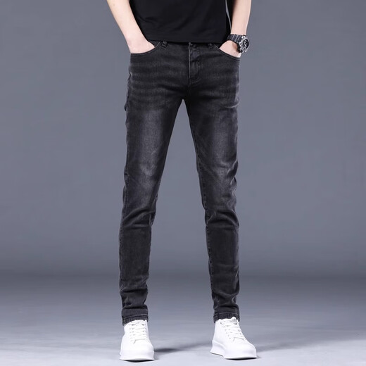 Canelin Kiskha jeans men's spring and autumn trendy brand elastic slim feet straight trousers business trend men's casual long pants men 1049 grey 28
