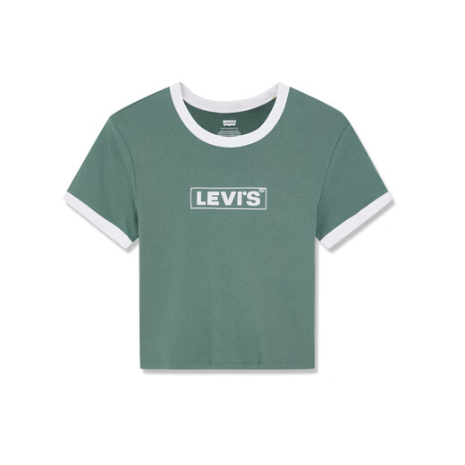 Levi's Summer Women's American Casual Campus Style Small LOGO Printed Round Neck Short Sleeve T-shirt Green A3523-0070 XS