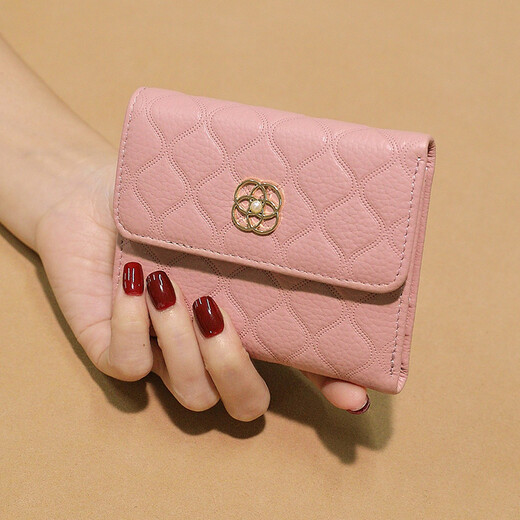 
tushky2025 new soft cowhide short wallet for women fashion small fragrance style wallet genuine leather clutch Valentine's Day gift pink