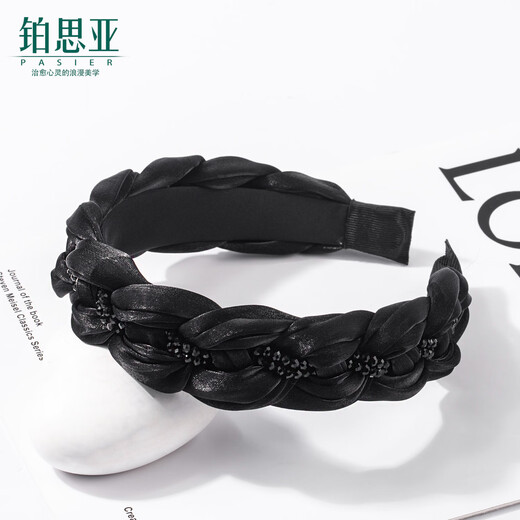Bosiya small fragrant style braided beaded headband, stylish and high-ceiling headband that does not pick up the face, high-end headwear for going out, black small fragrant style headband