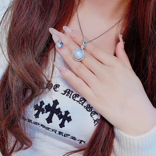 Tiansiao white pearl pendant necklace 18K gold diamond emerald fashionable temperament clavicle chain for birthday gift 13mm
