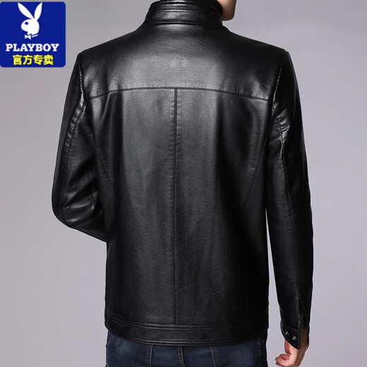 Playboy (PLAYBOY) leather jacket for men middle-aged dad autumn and winter leather jacket for men plus velvet thickened warm jacket for middle-aged and elderly soft leather top 29300 black thin XL suitable for 115 Jin [Jin equals 0.5 kg] to 130 Jin [Jin equals 0.5 kg]