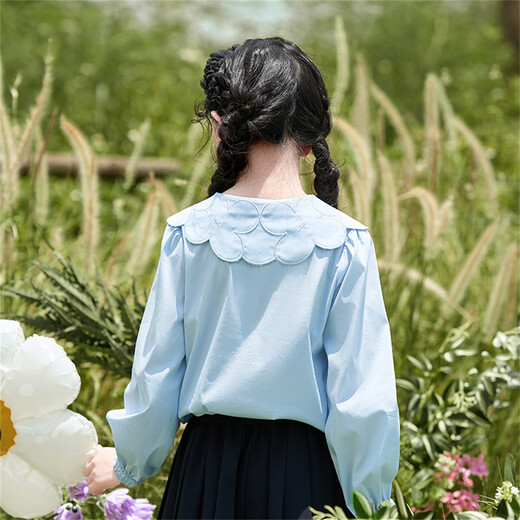 Xiaoyinman Girls Flower Doll Collar White Shirt 2025 Spring and Autumn Children's Fashionable Long-Sleeved Shirt College Trend