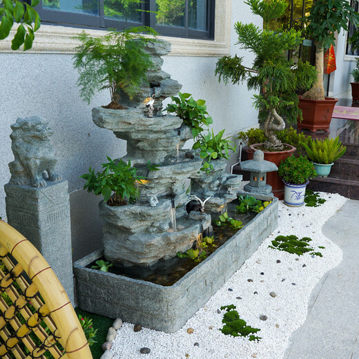 泉韵假山鱼池瀑布流水景观摆件循环水鱼缸庭院阳台墙角风水轮造景装饰 【190×70×155CM高】货号5010