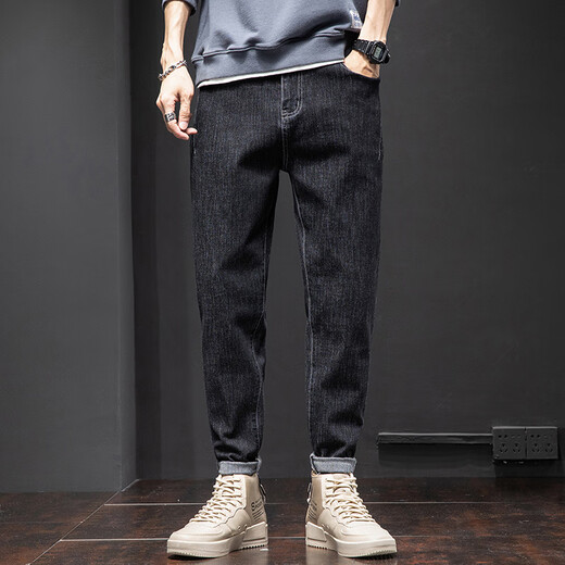 Jeans Männer Frühling und Sommer neue elastische Hose mit gerader Bein lose trendige Marke Harren Casual Hosen 6621 Schwarz + 6621 Blau 31