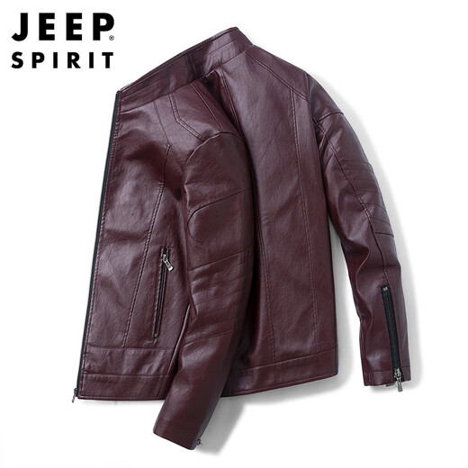 JEEP SPIRIT吉普皮衣男夹克男士外套春秋季立领商务机车男装 黑色 3XL 