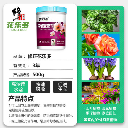 Correct Flower Lotto * Ferrous Sulfate Flower Fertilizer Acid-loving Plants Yellow Leaves Fall Leaves for Flowers and Green Plants Iron Supplementing Water-Soluble Fertilizer 500g
