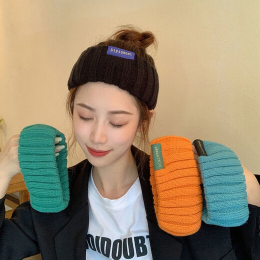 Haiyiduo retro wide-brimmed knitted hairband with small label patch for women in autumn and winter thickened ear protection elastic fashionable hairband for outer wear Retro small label patch hairband gray