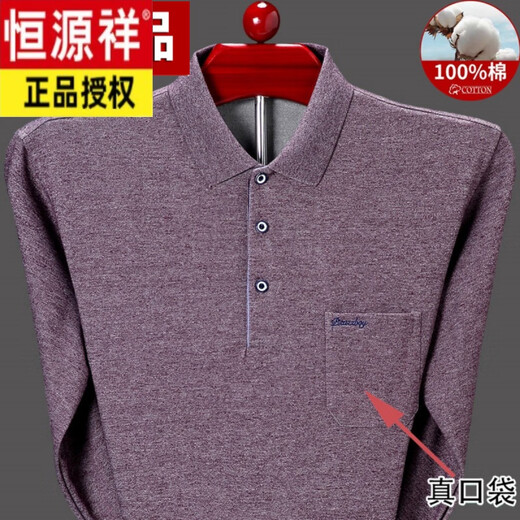 恒源祥男士纯棉有口袋长袖t恤中老年秋衣宽松全棉爸爸polo保罗衫 T9901--兰色 180/2XL【建议150--170斤】