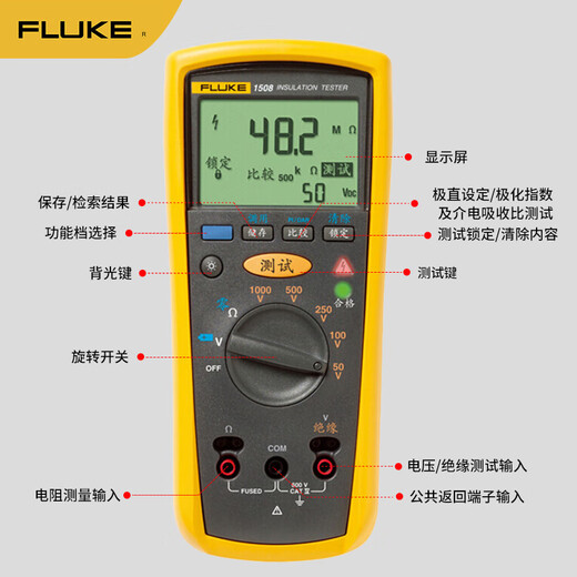Fluke F1508 Isolationswiderstandstester Digital Isolierung Multimeter Universal Amperemeter 5. Geschwindigkeit 1000v10g