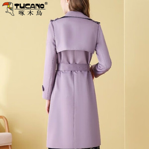 
Woodpecker slim windbreaker for women mid-length 2025 spring and autumn new autumn style jacket for gift cloth belt Purple [normal lining] S 90-100