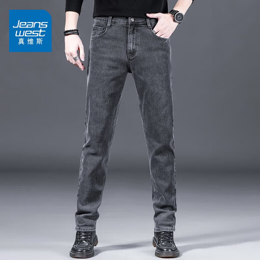 Jeanswest jeans men's slim straight autumn and winter new fashion soft cotton elastic comfortable casual men's long pants men 9024 cigarette ash 32 yards (2 feet 5)