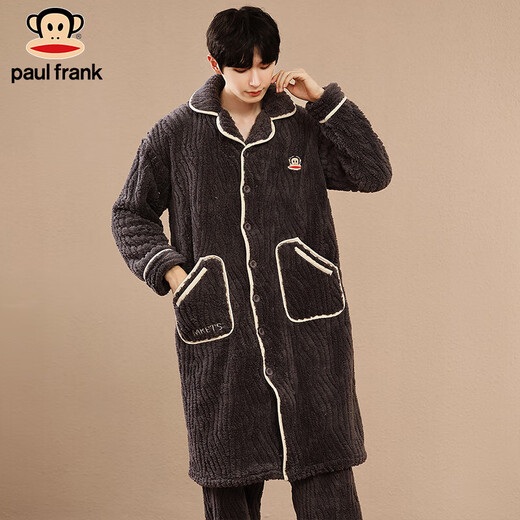 PAUL FRANK Big Mouth Monkey solid color couple pajamas men's winter coral velvet thickened long flannel home clothes women's nightgown set