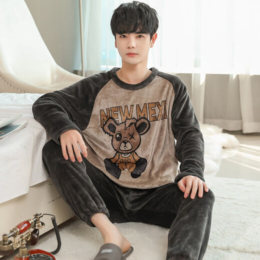Pijama para hombres para hombres en otoño e invierno franela gruesa espesa de mediana edad y jóvenes de mediana edad y jóvenes dibujos animados de invierno ropa de invierno WYEX3882 Tamaño L de hombres (recomendado 90-115 Jin [Jin equivale a 0,5 kg]) todo tamaño