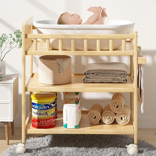 LNGA Landgre Baby Care Table, NOUVELLE-NÉ LIEU LIEU LIEU, BATUITE DE MASSAGE, Rack de tri multifonctionnel en bois massif, table de couches à double couche + coussin de soins de vache