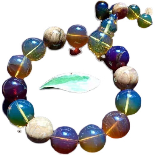 Shiqian Natural Burmese Amber Duobao Bracelet Unoptimized Gold and Blue Blood Amber Bracelet Cave Porcelain White Beeswax Single Circle Bracelet Bead Diameter 15mm