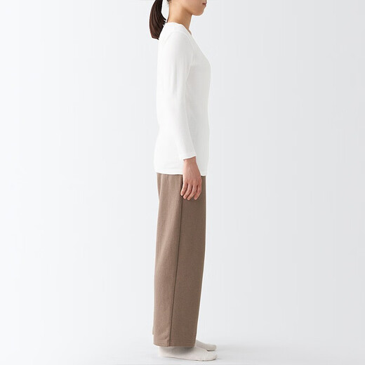 MUJI Women's Thick Cotton U-neck Eight-quarter Sleeve T-shirt Pure Cotton Bottoming Shirt Home Clothes Top Autumn Clothes Thermal Underwear White XL (165/92A)