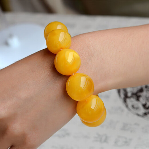 DL 1998 Fat Donglai quality beeswax bracelet chicken fat yellow amber men's single circle bracelet female old honey round beads 12mm 16 pieces