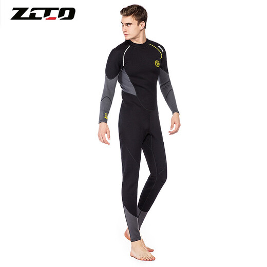 ZCCO wetsuit men's thickened warm snorkeling one-piece long-sleeved jellyfish suit anti-cold winter swimming wetsuit new 3MM black gray M