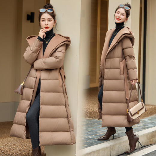 MARKYINXIANG高级感可脱卸羊绒羽绒服2025冬季新款90白鸭绒外套大码保暖羽绒衣 卡其 YJLY1396A L