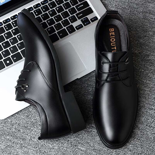 Nordic figure (BEIOUTU) leather shoes men's formal shoes fashion trend lace wedding low-top cowhide business casual shoes 511 black 42