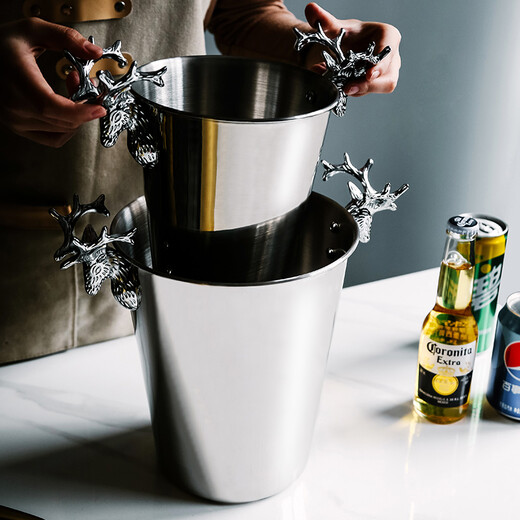 VINOS creative stainless steel ice bucket household small ice bucket champagne bucket bar KTV commercial large ice bucket gift deer head black 5L + ice clip