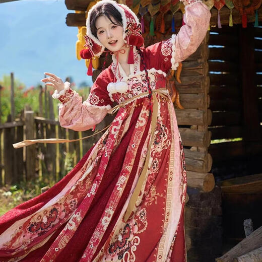 Beiyao's zodiac year of the snake, New Year clothes for women, Snake Little God of Wealth, New Year's greetings suit, suspender skirt, improved Hanfu, top + skirt + cloak, collection and purchase, priority delivery S