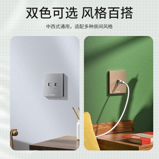 SAMZHE Computer Socket Network Port Network Panel Suitable for Telephone Information Module Universal Category 5/6/7 Module Thickened 86 Type Panel Category 6 Gigabit Module*2+Dual Port Panel-White