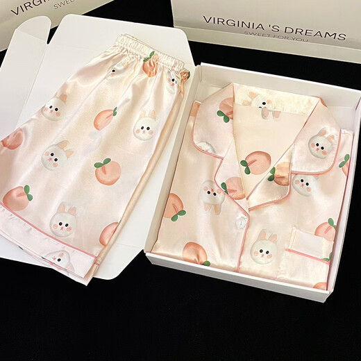 Kurzärärmelte Eis-Pyjamas für Frauen in flachen Objekten, süß und süß, 2025 Sommer neues Heimbekleidungsset, können im Frühjahr und Herbst #YX-9214 L 99-115jin [Jin gleich 0,5 kg entsprechen] getragen werden.