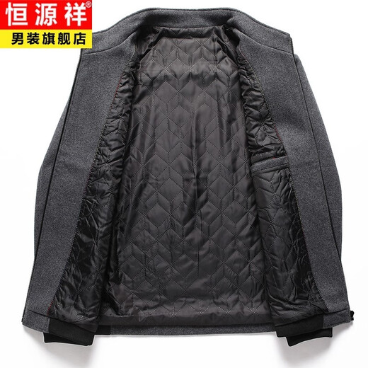 Hengyuanxiang men's wool jacket autumn and winter stand collar fashion jacket casual tops men's middle-aged dad woolen jacket black XL 180