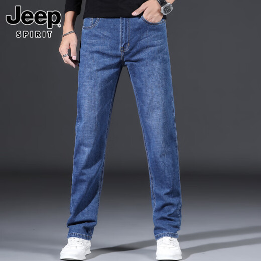 JEEP SPIRIT吉普男士牛仔裤男款秋冬新款美式弹力休闲百搭长裤子宽松直筒男裤 6211蓝黑色 32