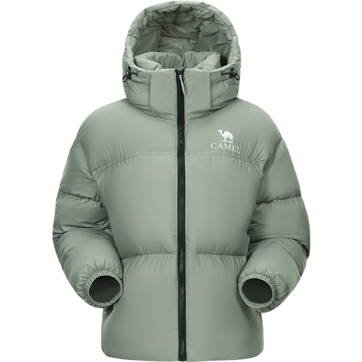 Camel 660 high-coat down jacket for women short thickened windproof hooded bread down jacket for women 724CA6B601, green, women S