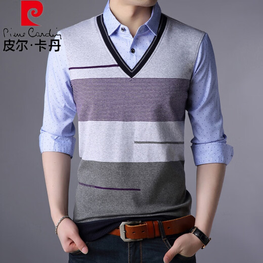 Pierre Cardin Frühlings- und Herbst-Herren-T-Shirt für Herren-T-Shirt mit Langarmdünn-Hemd-Hemd-Hemd-Hemd-Hemd-Hemd-Hemd-Hemd-Hemd-Hemd-Feder-Set-Feder-Top 3879 Blau 3xl 185/56 (180-200jin [Jin gleich 0,5 kg]))