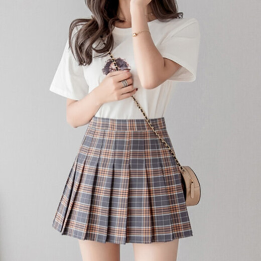 Ou Si Mai skirt women's pleated skirt spring style plaid skirt women's fashionable high-waist versatile anti-exposure a-line skirt women's GGZ61110 blue plaid XL