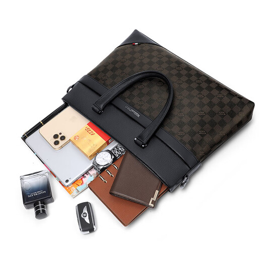 WILLIAMPOLO Paul business briefcase genuine leather men's handbag large capacity first layer cowhide 17-inch computer bag high-end black (first layer cowhide) 15 inches