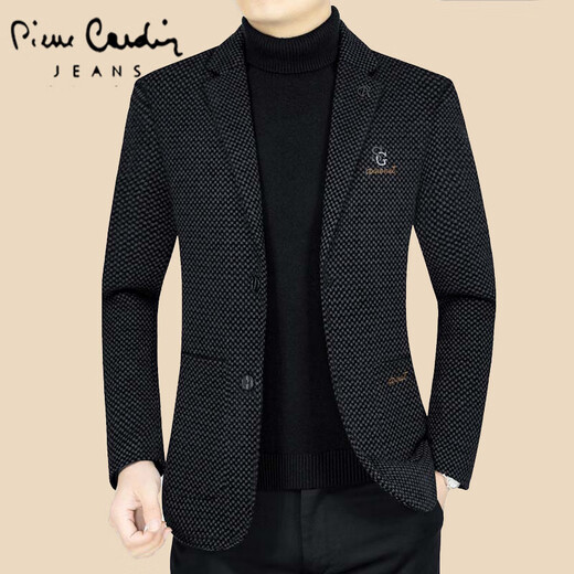 皮尔卡丹（pierre cardin）秋冬季羊毛呢西装男外套2025新款中年爸爸单件商务休闲西服上针织 黑色 L 175